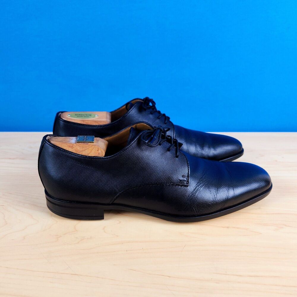 HUGO BOSS Kensington Mens‎ Size 6.5 Derby Shoes Black Embossed Leather formal